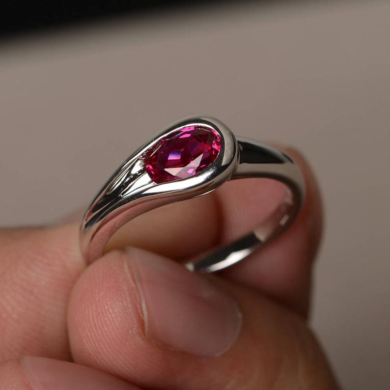 1.00 Ct Oval Cut Red Ruby 925 Sterling Silver Solitaire July Birthstone Ring