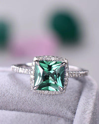 2.75 Ct Cushion Cut Green Emerald 925 Sterling Silver Halo Anniversary Gift Ring
