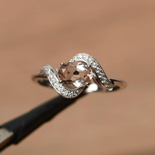 1.25 Ct Oval Cut Peach Morganite 925 Sterling Silver Unique Anniversary Gift Ring For Her