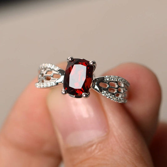 1.20 Ct Cushion Cut Red Garnet 925 Sterling Silver Solitaire W/Accents Anniversary Gift Ring