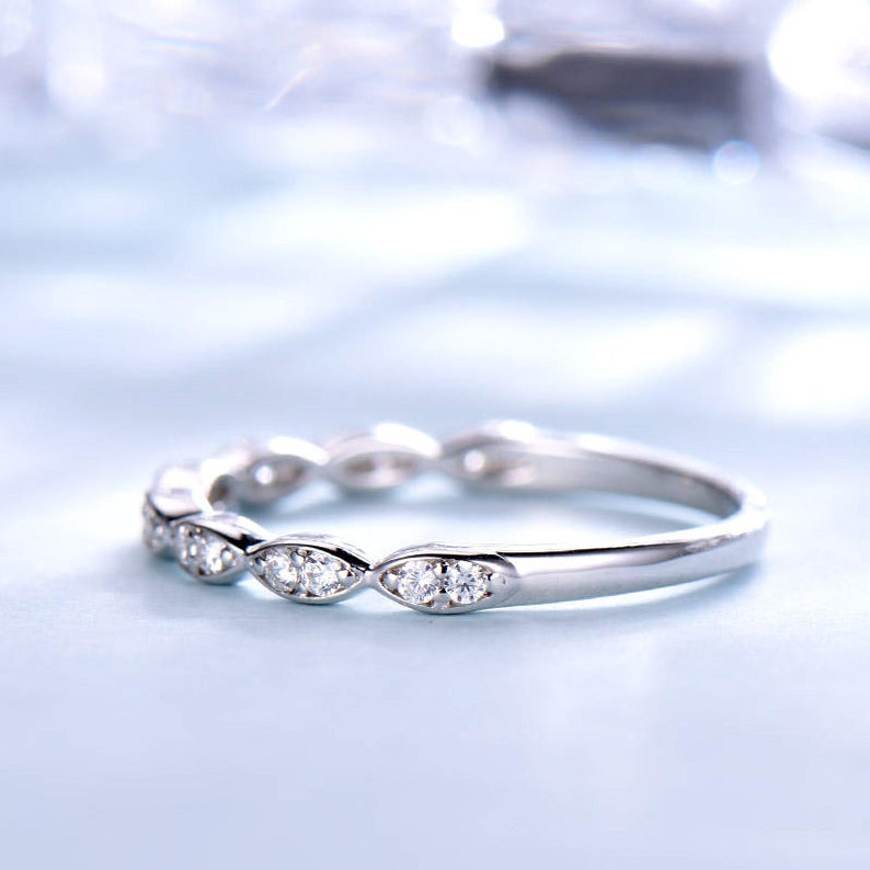 0.75 Ct Round Cut Diamond 925 Sterling Silver Half Eternity Engagement Band Ring