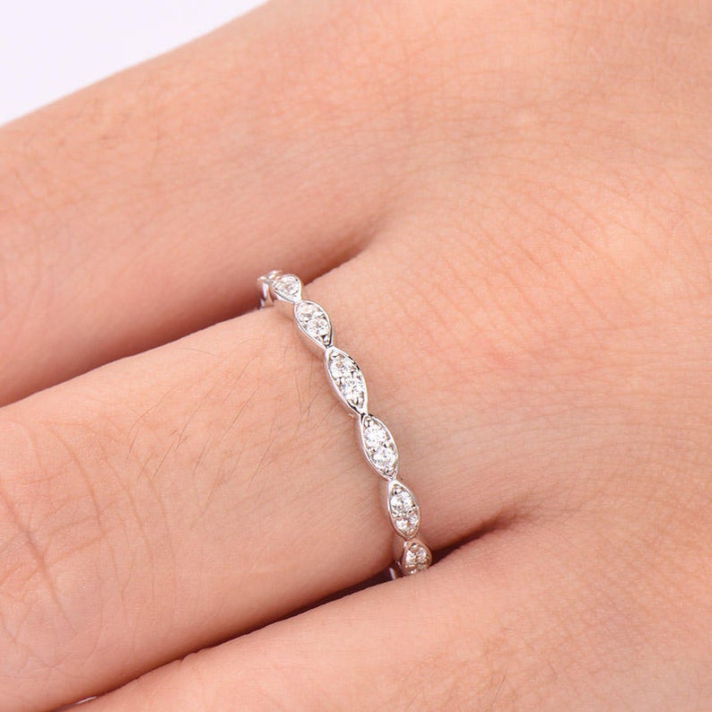 0.75 Ct Round Cut Diamond 925 Sterling Silver Half Eternity Engagement Band Ring