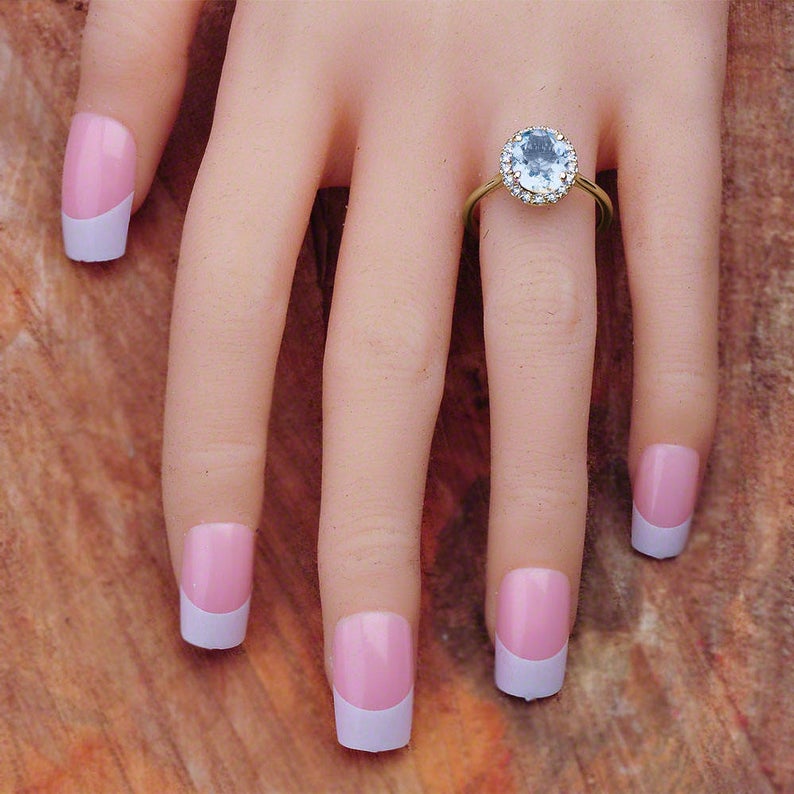 2 CT Round Cut Aquamarine Diamond Yellow Gold Over On 925 Sterling Silver Halo Engagement Ring