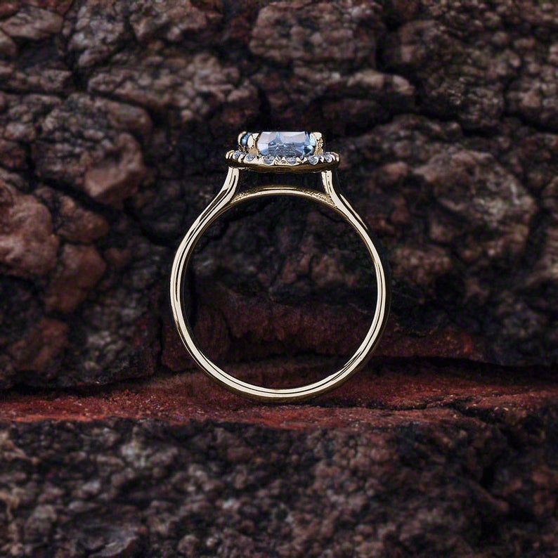 2 CT Round Cut Aquamarine Diamond Yellow Gold Over On 925 Sterling Silver Halo Engagement Ring
