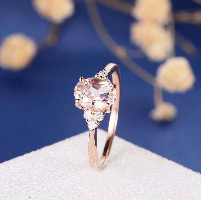 2 CT Oval Cut Morganite Diamond Rose Gold Over On 925 Sterling Silver Anniversary Ring Gift for Her