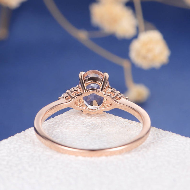 2 CT Oval Cut Morganite Diamond Rose Gold Over On 925 Sterling Silver Anniversary Ring Gift for Her