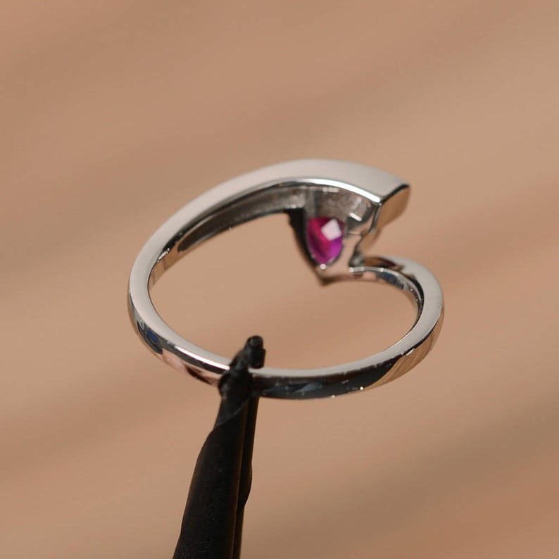1.20 Ct Trillion Cut Pink Ruby Diamond Solitaire W/Accents Ring In 925 Sterling Silver
