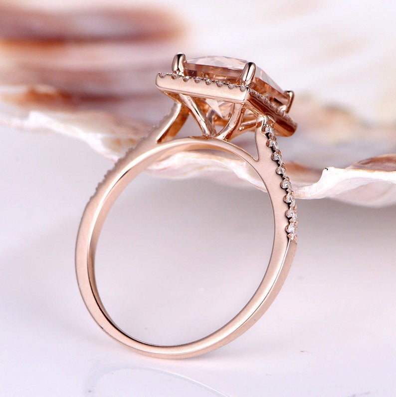 1 CT Princess Cut Morganite Diamond Rose Gold Over On 925 Sterling Silver Halo Engagement Ring