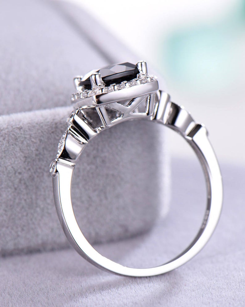 2.25 Ct Cushion Cut Black Diamond Halo Anniversary Gift Ring In 925 Sterling Silver
