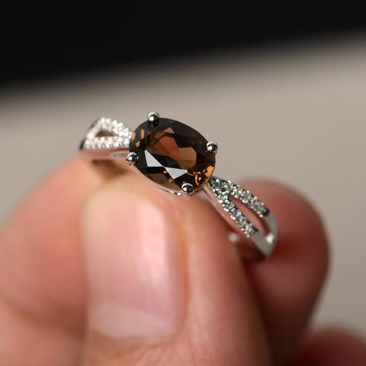 1.25 Ct Oval Cut Smoky Quartz 925 Sterling Silver Solitaire Anniversary Gift Ring