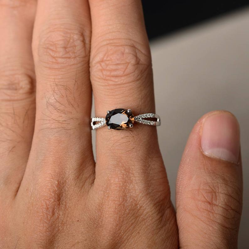 1.25 Ct Oval Cut Smoky Quartz 925 Sterling Silver Solitaire Anniversary Gift Ring