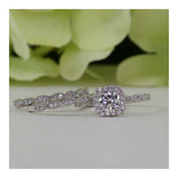 1 CT Cushion Cut CZ Diamond White Gold Over On 925 Sterling Silver Halo Trio Proposal Ring Set