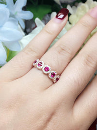 1 CT Round Cut Red Ruby Diamond 925 Sterling Silver Cluster Wedding Ring