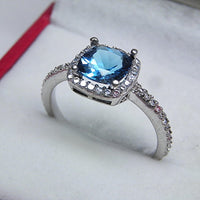 1 CT Cushion Cut London Blue Topaz Diamond 925 Sterling Silver Halo Anniversary ring