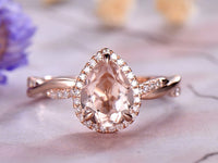 1 CT Pear Cut Morganite Diamond Rose Gold Over On 925 Sterling Silver Halo Infinity Wedding Ring