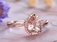 1 CT Pear Cut Morganite Diamond Rose Gold Over On 925 Sterling Silver Halo Infinity Wedding Ring