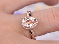 1 CT Pear Cut Morganite Diamond Rose Gold Over On 925 Sterling Silver Halo Infinity Wedding Ring