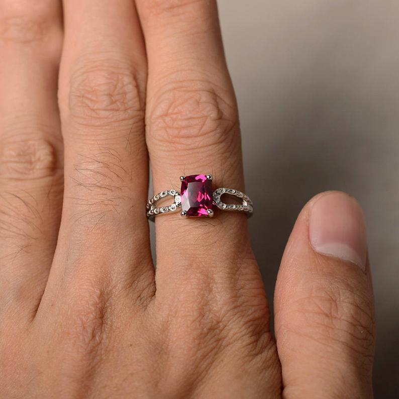 1.20 Ct Cushion Cut Red Ruby 925 Sterling Silver Solitaire Promise/Engagement Ring