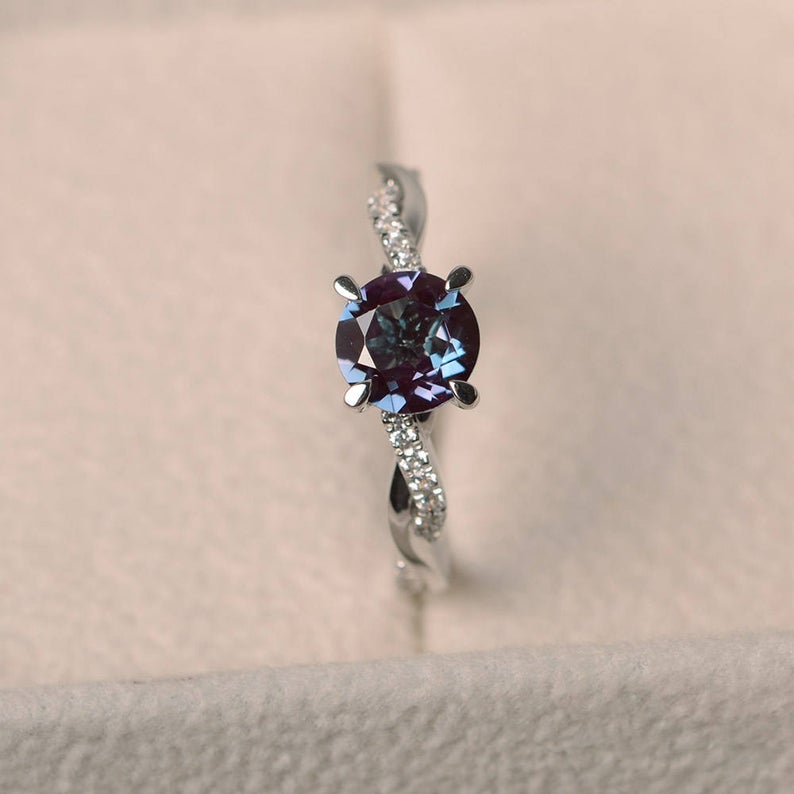 1.75 Ct Round Cut Purple Alexandrite 925 Sterling Silver Infinity Promise Gift Ring