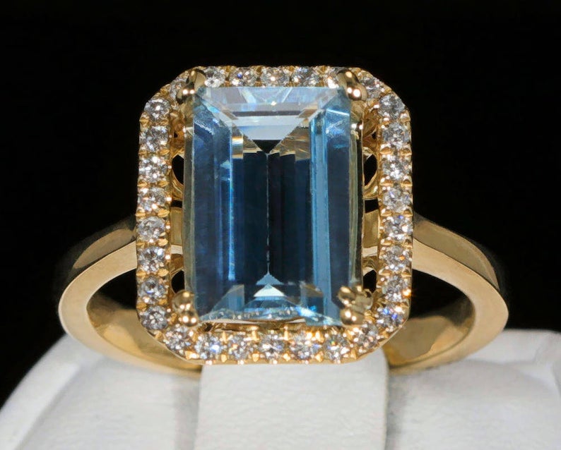 2 CT Emerald Cut Aquamarine Diamond 925 Sterling Silver Halo Wedding Ring