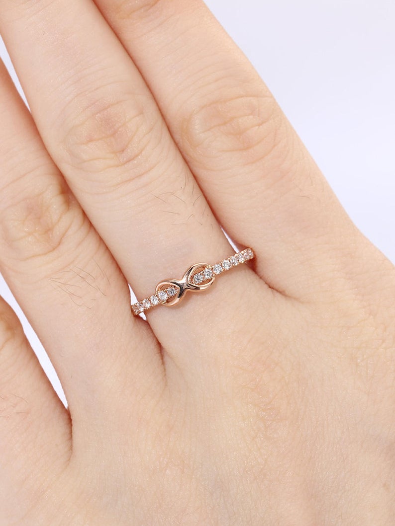 0.75 Ct Round Cut Diamond Rose Gold Over On 925 Sterling Silver Infinity Promise Gift Ring