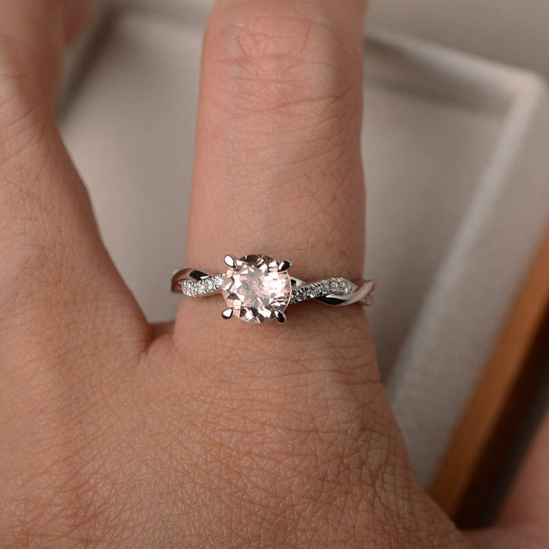 1.00 Ct Round Cut Peach Morganite 925 Sterling Silver Infinity Promise/Engagement Ring