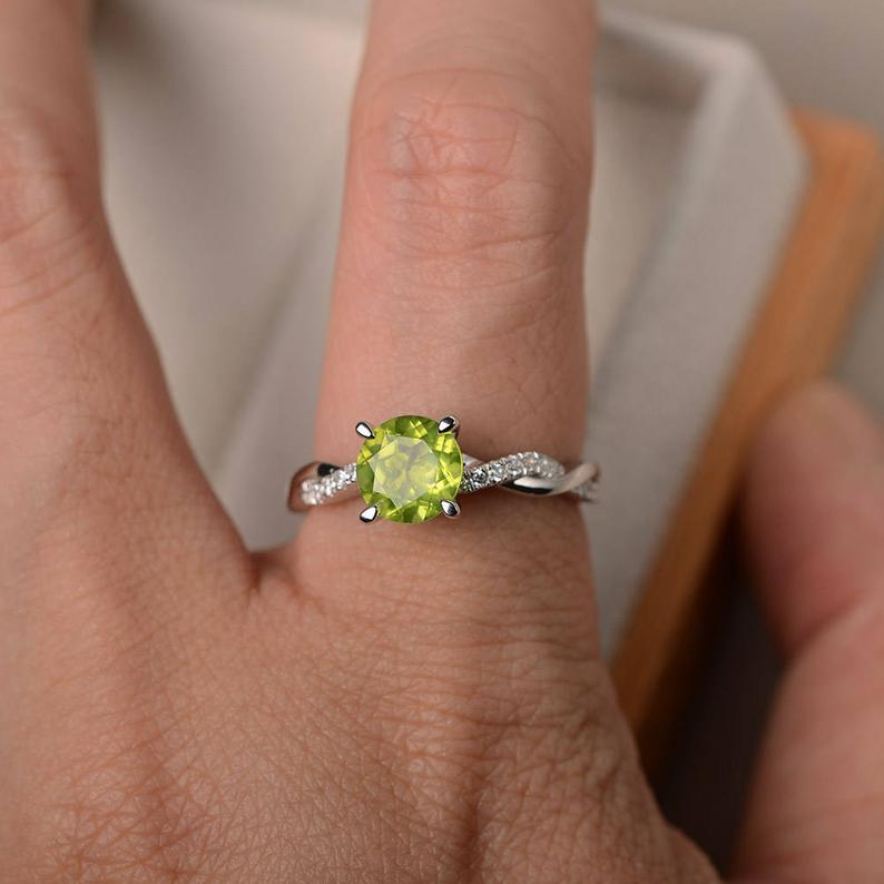 1.20 Ct Round Cut Green Peridot & White CZ 925 Sterling Silver Infinity Promise Ring