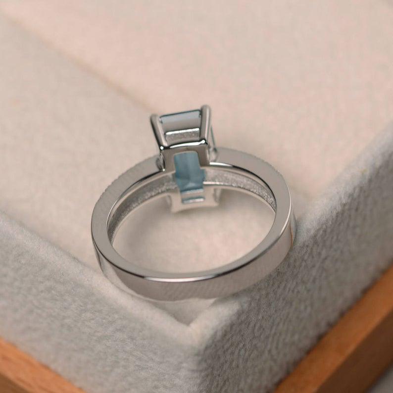 2.10 Ct Emerald Cut London Blue Topaz 925 Sterling Silver Solitaire W/Accents Engagement Ring