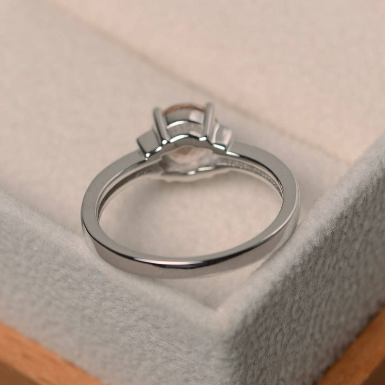 1.25 Ct Round Cut Peach Morganite & CZ Solitaire W/Accents Promise Gift Ring In 925 Sterling Silver