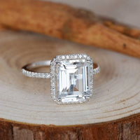 1 CT Emerald Cut White Topaz Diamond 925 Sterling Silver Halo Engagement Ring