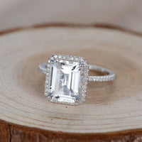 1 CT Emerald Cut White Topaz Diamond 925 Sterling Silver Halo Engagement Ring