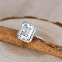 1 CT Emerald Cut White Topaz Diamond 925 Sterling Silver Halo Engagement Ring