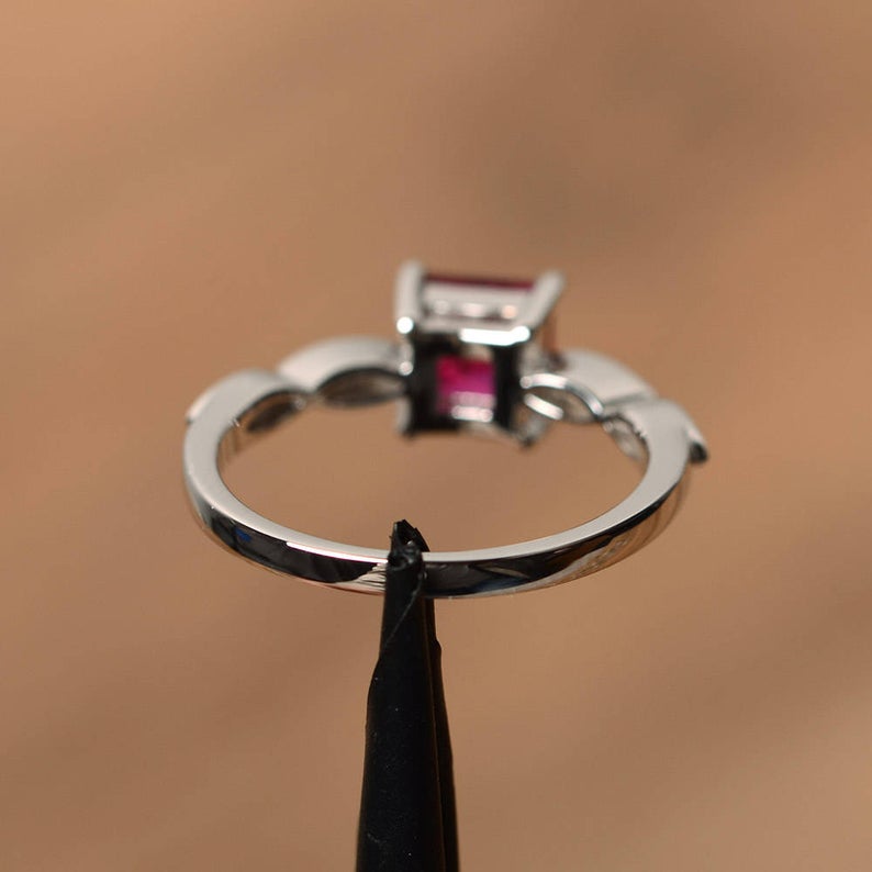 1.20 Ct Princess Cut Pink Ruby 925 Sterling Silver Solitaire W/Accents Promise Gift Ring