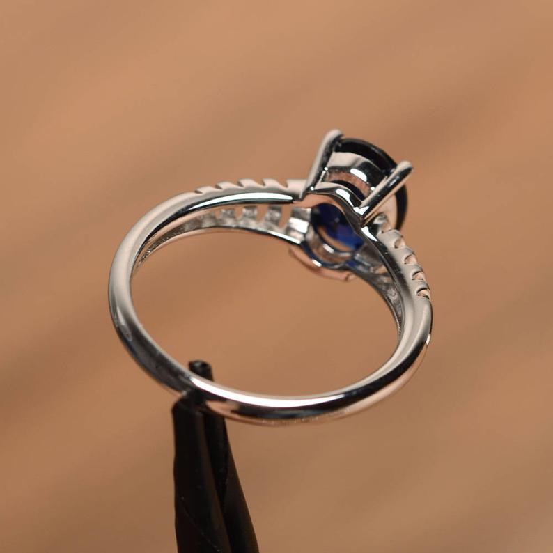 1 Ct Oval Cut Blue Sapphire 925 Sterling Silver Solitaire Promise Ring