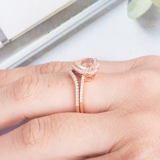 1 CT Heart Cut Morganite Diamond Rose Gold Over On 925 Sterling Silver Halo Wedding Ring