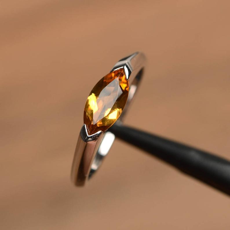 1 CT Marquise Cut Yellow Citrine 925 Sterling Silver November Birthstone Solitaire Ring