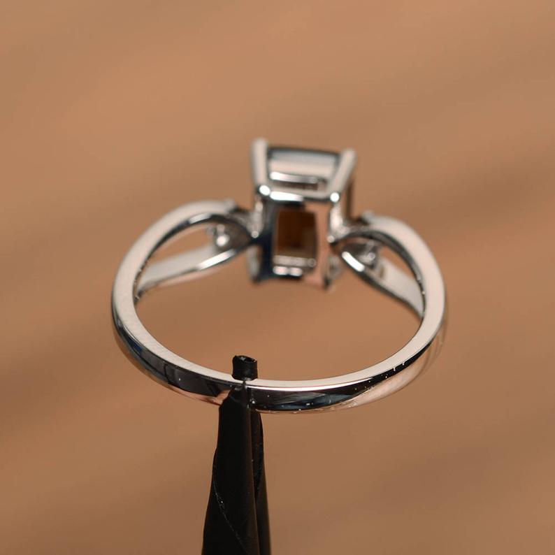 1.50 Ct Emerald Cut Smoky Quartz 925 Sterling Silver Split Shank Anniversary Gift Ring For Her