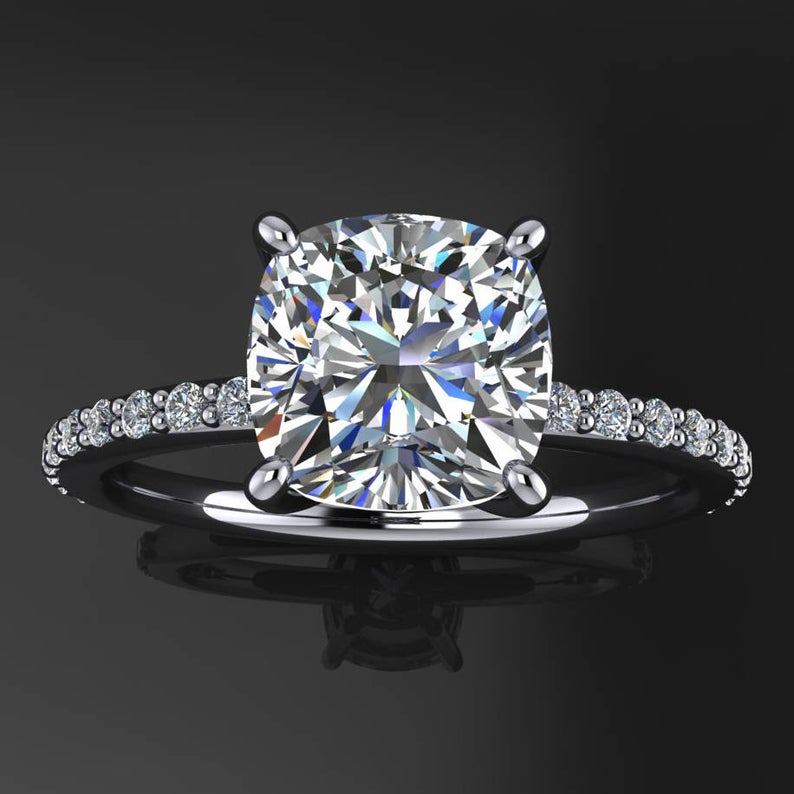 1 CT 925 Sterling Silver Cushion Cut Diamond Promise Engagement Ring