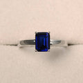 1.00 Ct Emerald Cut Blue Sapphire Solitaire September Birthstone Ring In 925 Sterling Silver