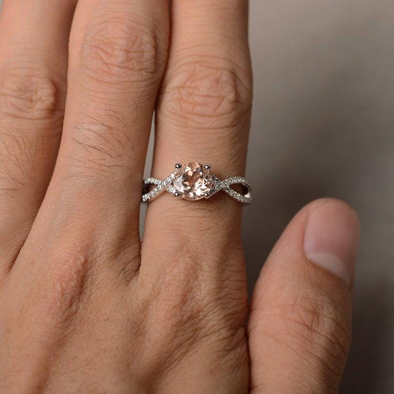 1.50 Ct Round Cut Morganite & White CZ Infinity Anniversary Gift Ring In 925 Sterling Silver