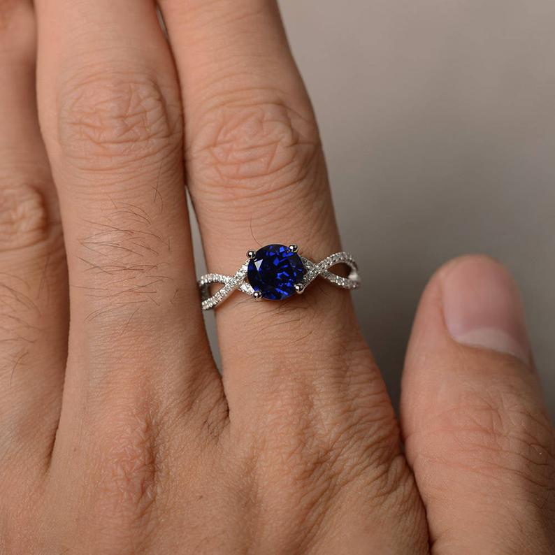 1.50 Ct Round Cut Blue Sapphire & White CZ Infinity Promise Ring In 925 Sterling Silver