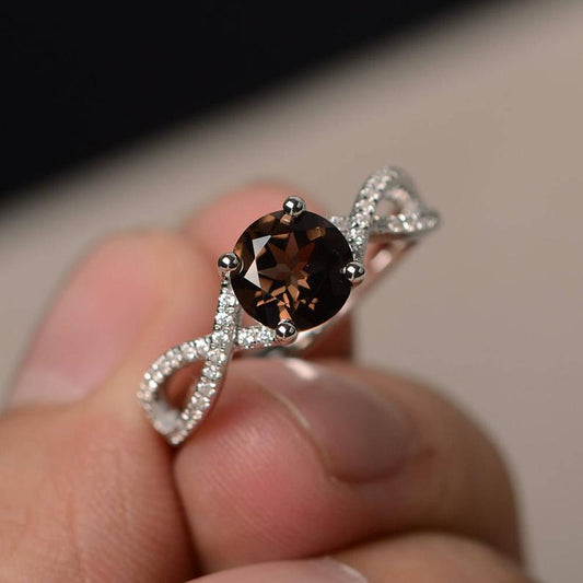 1.75 Ct Round Cut Smoky Quartz Infinity Promise Band Ring In 925 Sterling Silver