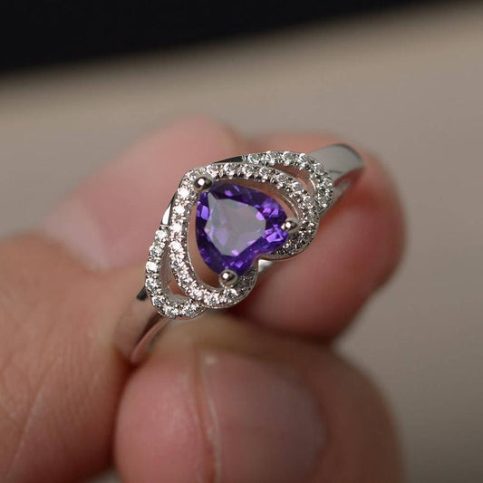 1.50 Ct Heart Cut Purple Amethyst Double Halo Proposal Ring In 925 Sterling Silver