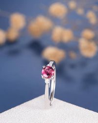 1.20 Ct Round Cut Pink Tourmaline & White CZ Three-Stone Promise Ring In 925 Sterling Silver