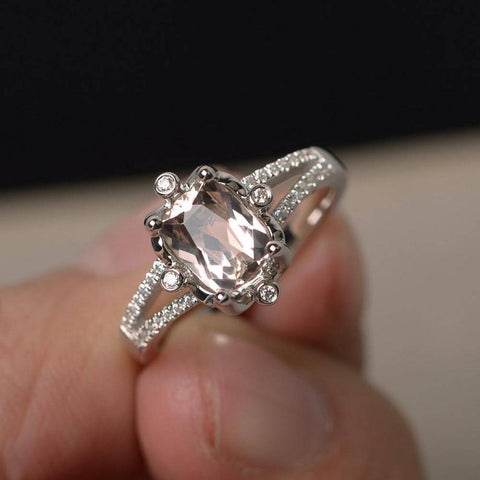 2.25 Ct Cushion Cut Morganite 925 Sterling Silver Solitaire W/Accents Wedding Ring