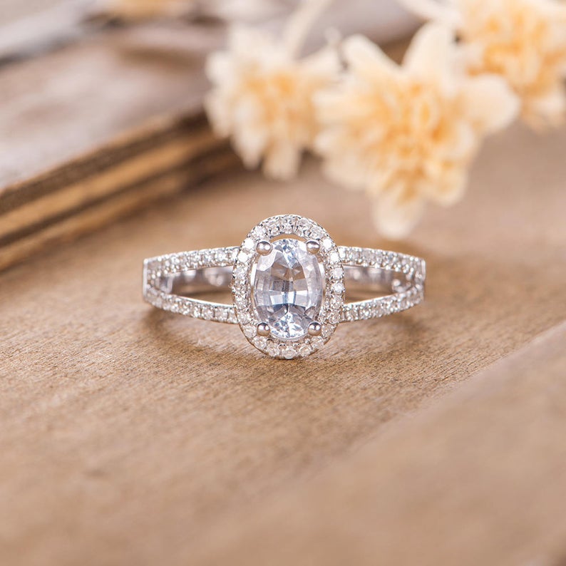 1 CT Oval Cut White Sapphire Diamond 925 Sterling Silver Women Halo Wedding Ring