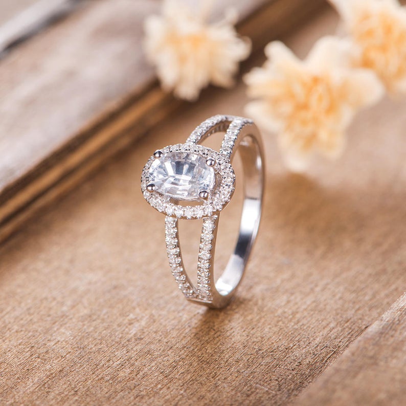 1 CT Oval Cut White Sapphire Diamond 925 Sterling Silver Women Halo Wedding Ring