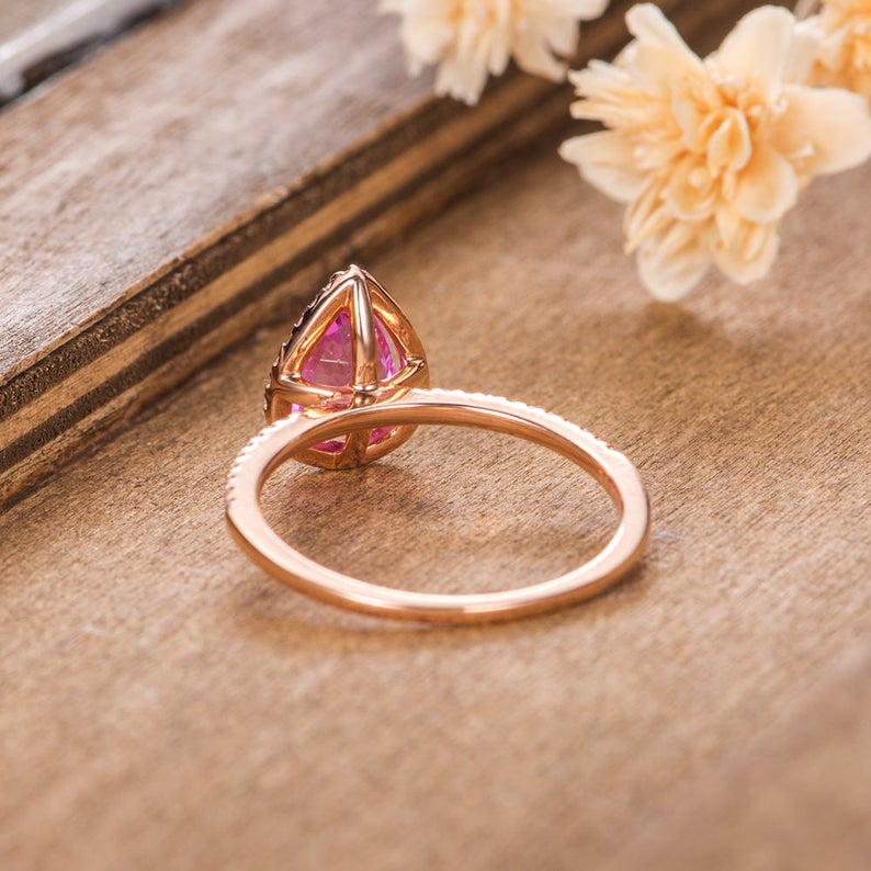 1 CT Pear Cut Pink Sapphire Diamond 925 Sterling Silver Women Halo Anniversary Gift For Her