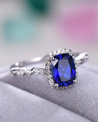 2.20 Ct Cushion Cut Blue Sapphire 925 Sterling Silver Halo Engagement Wedding Ring