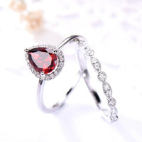 2.25 Ct Pear Cut Red Garnet White Gold Over On 925 Sterling Silver Engagement Bridal Ring Set